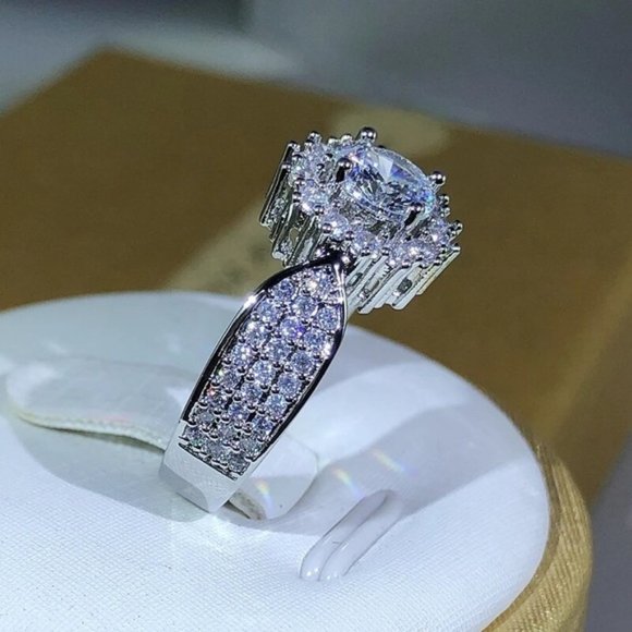 925 Silver Newest Main White Ring For Ladies Party Jewelry Gift Wedding … - Picture 3 of 5